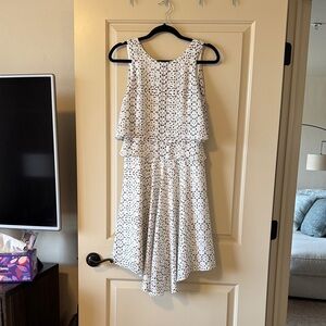 Ivanka Trump White and Black Patterned High Low Dress